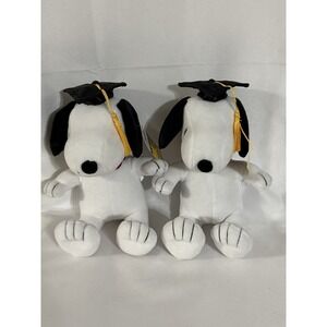 Peanuts Snoopy Graduation Plush Lot of 2 w/ Cap Tassel 9" Stuffed Animal New